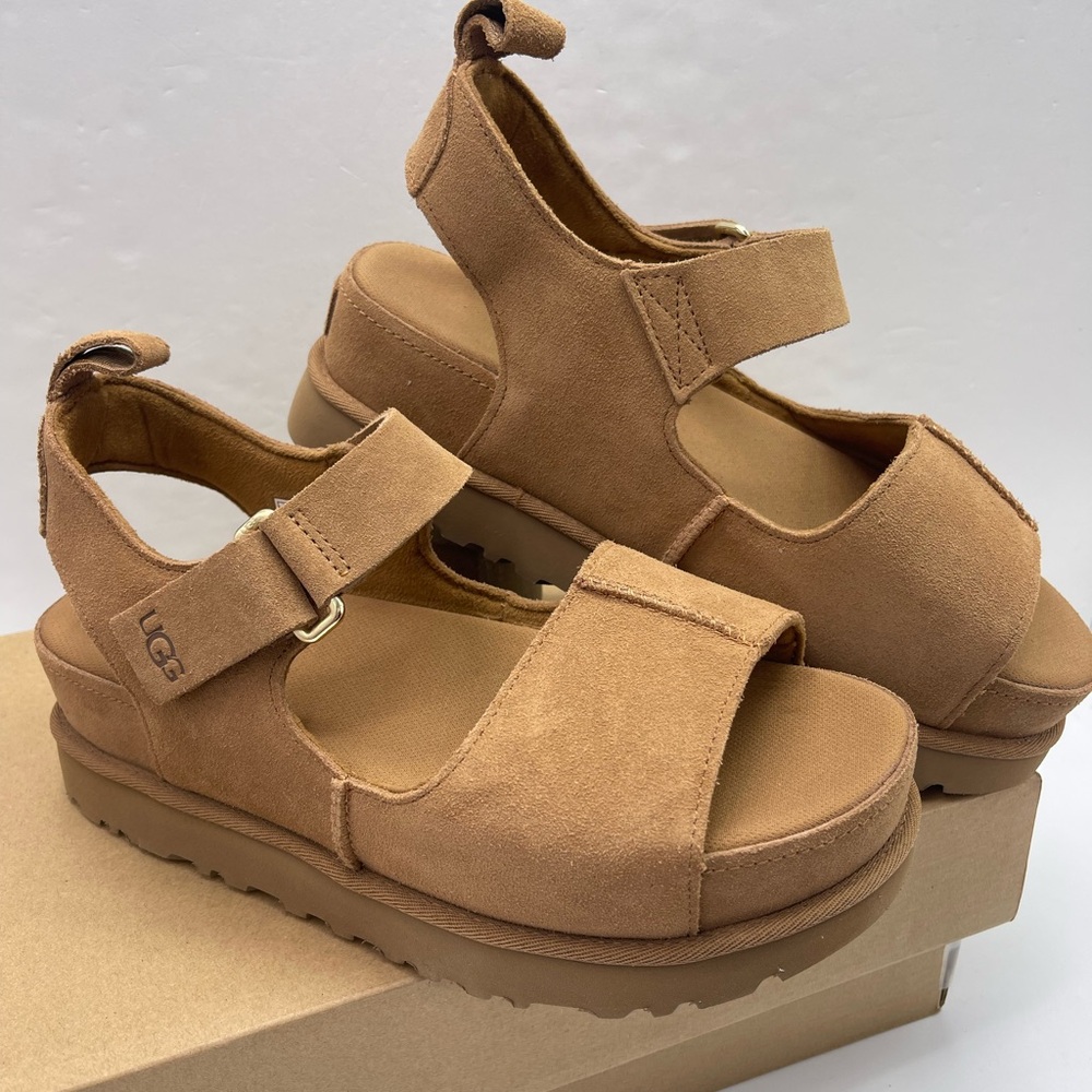 UGG GOLDENSTAR WMNS 10 HI Platform Sandals Chestnut Suede - Picture 8 of 16